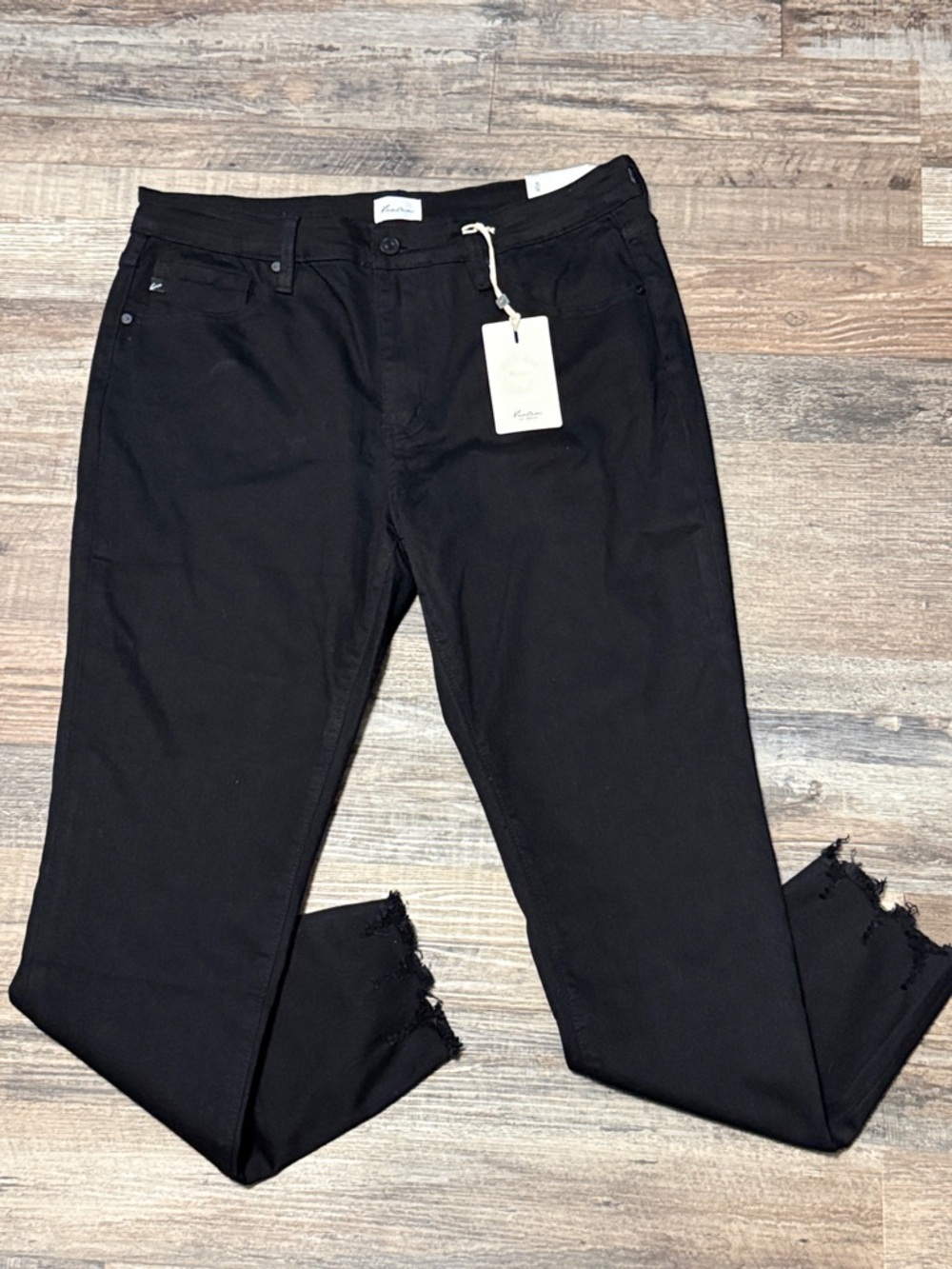 NWT KanCan High Rise Skinny Black Womens Jeans with Frayed Ankle Size 15 31